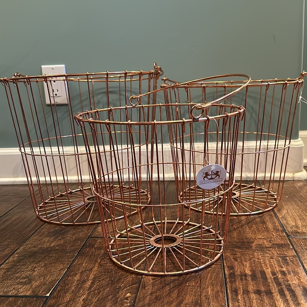 NWT 3 wire cooper decor baskets Large, medium and small size